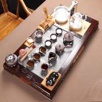 尚帝 乌金石茶盘大号黑檀实木茶台紫砂功夫茶具套装整套四合一 品味人生紫砂侧把13入智能旋转玻璃电热炉套装