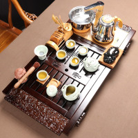 尚帝 整套茶具全自动套装四合一黑檀木茶盘汝窑茶壶茶杯家用电茶炉 黑檀祥云汝窑巧器10入智能旋转加水套装