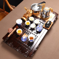 尚帝 青花茶具套装整套陶瓷黑檀木茶盘实木四合一电茶炉茶道茶台茶壶茶杯 飞天盖描金盖粒壶智能旋转加水套装