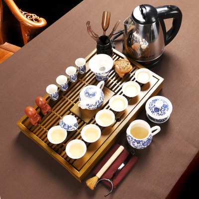 尚帝（shangdi）咖色小兰香茶盘 釉下彩青花陶瓷茶具1.5升电水壶套装 彩盒装