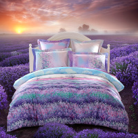lovo家纺床品四件套 全棉斜纹活性印花 紫色梦幻田园风 床上用品床单被套枕套 1.5/1.8米床 爱在普罗旺斯