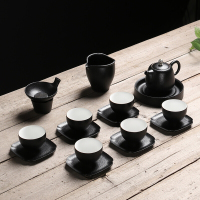 百鸿(Baihong)整套茶具锤纹黑陶茶壶套装家用办公功夫茶具陶瓷创意茶道泡茶 小暖壶D17头哑黑带杯垫套装D03