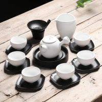 百鸿(Baihong)侧把茶壶粗陶盖碗功夫茶具套装家用陶瓷茶道泡茶茶杯 侧把小暖壶A17头哑白带杯垫套装A02