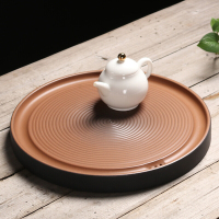 百鸿(Baihong)粗陶茶盘大号壶承陶瓷茶海圆形小干泡台茶台功夫茶具套装托盘储水 陶瓷茶盘圆圆满满-枫叶釉