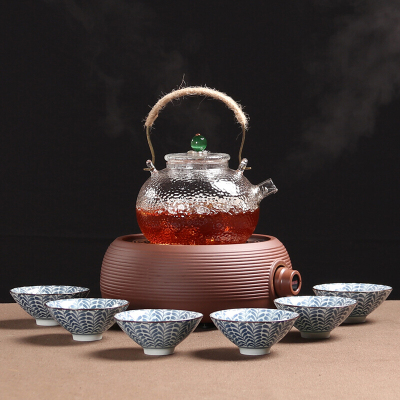 百鸿（Baihong）整套茶具玻璃套装煮茶器电陶炉耐热玻璃茶壶 Q12电陶炉日式玻璃铜提壶杨柳斗笠杯套装