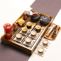 百鸿(Baihong) 整套茶具家用功夫紫砂茶壶茶杯实木茶盘 咖色小兰香内白紫砂茶具套装