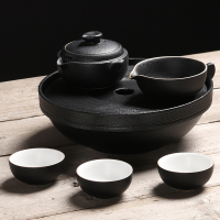 百鸿(Baihong)旅行功夫茶具套装陶瓷茶盘快客杯整套茶具功夫一茶壶四茶杯 新天地好合茶盘年年有余全黑套组