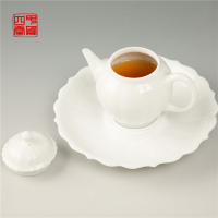 甲骨四堂 茗茶白瓷莲花壶带壶承套装 景德镇白玉瓷素色纯白泡茶壶配纯色莲花壶承