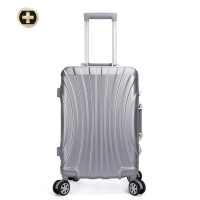 swissdigital 拉杆箱铝框 可放14.1英寸手提电脑包男女通用旅行箱 静音万向轮行李箱登机箱 银色24寸