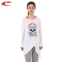 赛琪(SAIQI)运动T恤女士2018秋季圆领印花时尚百搭宽松跑步粘纤上衣打底衫长袖T恤