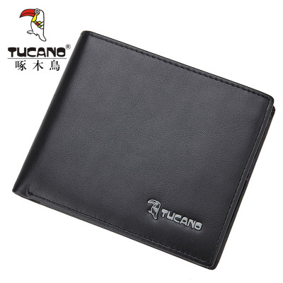 啄木鸟钱包男短款青年男士牛皮钱包横款皮夹休闲驾驶证钱夹多功能三折