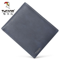 啄木鸟男士钱包短款真皮新款男青年潮款个性钱夹牛皮休闲钱包蓝色
