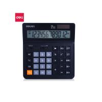 得力 双电源 桌面计算器 12位数宽屏 财务计算器 黑色 1675