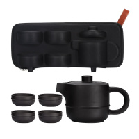 特美刻(TOMIC)湖畔居旅行茶具套装茶杯茶壶带包整套泡茶师便携装功夫茶具快客杯 墨釉(黑包)
