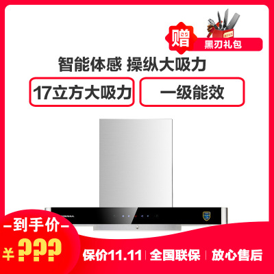 韩国现代(HYUNDAI)欧式油烟机920DS 智能体感操控 T型抽油烟机 触控式吸油烟机 免拆洗 17立方5年保修