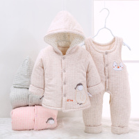 卡比一木 新生儿宝宝棉衣背带两件套秋冬加厚棉服贴身外出套装8530