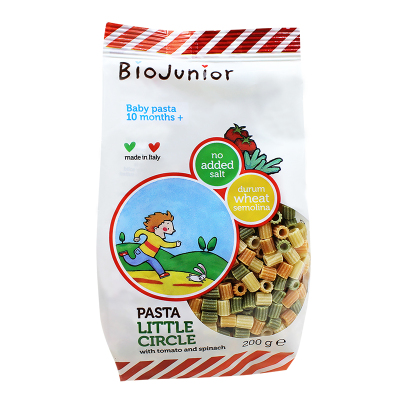 碧欧奇(Biojunior)意大利进口婴幼儿双有机辅食小麦蔬菜混合无盐宝宝面条200g(10个月以上)小圆圈