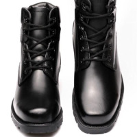 LTSM 3515男靴厚实羊毛保暖短筒军迷靴系带款男士冬季耐磨棉靴子 黑色