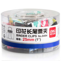 得力8494 印花票夹长尾票夹25mm印花长尾票夹四种花色混装24只/盒