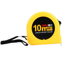 得力8210钢卷尺 10m米卷尺测量抗磨木工尺钢尺钢制尺多功能长卷尺 黄色