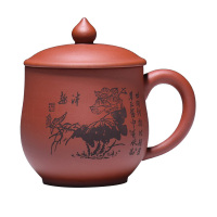 SCP 刻绘荷花清趣盖杯紫砂杯 SCP-1793 茶杯(价格为10个价格)