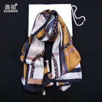 桑柏 桑蚕丝人字纹围巾真丝丝巾女长款披肩礼品礼盒装