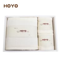 HOYO 浴巾毛巾礼盒套装 日本进口A类纯棉毛巾礼品毛巾浴巾3件套 乳白色 长绒棉系列 2毛巾+1浴巾 33*7