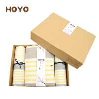 HOYO 浴巾毛巾礼盒套装 日本进口A类纯棉毛巾礼品毛巾浴巾3件套 黄色布艺横条系列2条毛巾+1条浴巾140*70cm