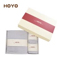 HOYO 浴巾毛巾礼盒套装 日本进口A类纯棉毛巾礼品毛巾浴巾3件套 浅灰色 长绒棉系列 2毛巾+1浴巾 33*7