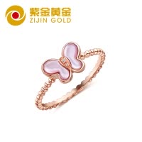紫金黄金(ZiJin)18K金钻石黄金戒指玫瑰金尾戒彩金镶钻粉贝女士钻戒手饰定价