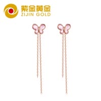 紫金黄金(ZiJin)18K金钻石黄金耳钉玫瑰金彩金镶钻粉贝耳坠流苏耳线女士耳饰定价