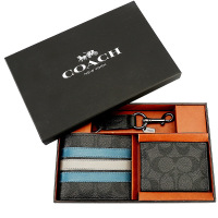 COACH 蔻驰 男钱包男士黑灰彩条PVC短款礼盒装钱包钱夹 F37944 QBO4P