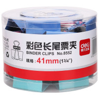 得力(deli) 8552 2#彩色长尾票夹 金属票据夹燕尾夹铁夹子 41mm 24只