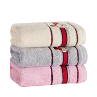 洁丽雅·兰(grace orchid)纯棉柔软舒适强吸水泰迪熊简尚毛巾三条装 1灰+1米+1粉成人家用礼盒装