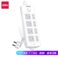 得力(deli)18213新国标8位3米 大孔距总控开关插座/插排/插线板/接线板/排插/拖线板 白色