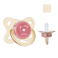 爱音(Aing)安抚奶嘴 宝宝牙胶婴儿硅胶磨牙棒咬牙棒安慰奶嘴6月以上 蝴蝶款粉色