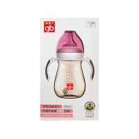 好孩子母乳实感宽口径握把吸管PPSU奶瓶小饿魔系列300ml-粉红*6