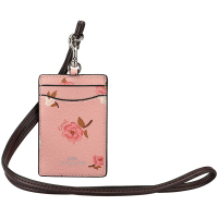 COACH 蔻驰 女款吊牌 女士粉色印花皮质挂脖证件卡套小型皮具