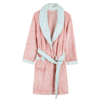 红豆居家(Hodohome)女士家居服睡袍撞色法兰绒浴袍