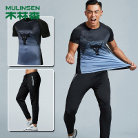 木林森(MULINSEN)透气柔软时尚数码印花短袖紧身速干衣跑步健康运动套装