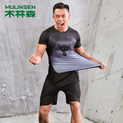 木林森(MULINSEN)运动套装男健身服夏季男士休闲运动衣篮球跑步薄款短袖短裤两件套
