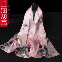 上海故事100%真丝围巾女春秋百搭长款桑蚕丝巾丝绸薄旗袍披肩
