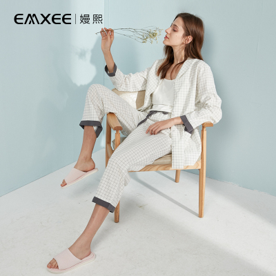 嫚熙(EMXEE)月子服纯棉春秋睡衣哺乳期喂奶薄款长袖家居服