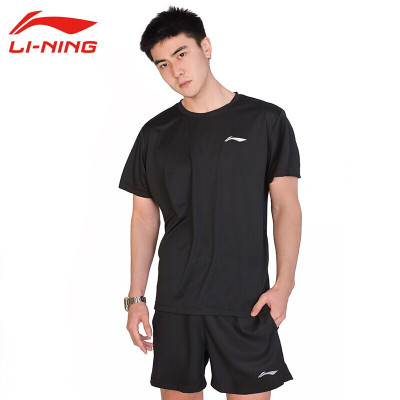 李宁(LI-NING)运动服套装男新款羽毛球服T恤短袖速干短裤春夏季乒羽网服AHSN945+805-1