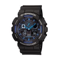 卡西欧(CASIO) G-SHOCK YOUTH男士200m防水数字;运动时尚电子表男 黑蓝 GA-100-1A2