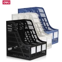 得力(deli)9847三栏文件框桌面资料架办公室桌上书框简易塑料整理三色可选单个装