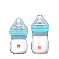 gb好孩子新生儿奶瓶玻璃奶瓶 婴儿防胀气奶瓶出奶顺畅玻璃奶瓶套装（粉蓝120ml+180ml）*1