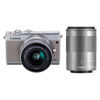 佳能(Canon)EOS M100 微单电可换镜灰色双头套机(15-45镜头+55-200镜头)(触控翻转LCD 双头)