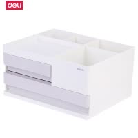 得力(deli)8905乐素多功能桌面收纳盒化妆盒 带抽屉组合式票据储物盒浅灰浅蓝
