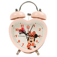 迪士尼(Disney)闹钟 静音时尚学生床头钟米妮心形女孩小夜灯懒人钟可爱打铃儿童石英钟
